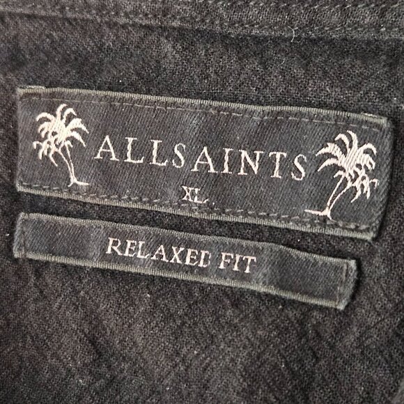 Allsaints Mens Black Mattole Ramskull Camp Shirt XL Relaxed Fit Short Sleeve - Picture 7 of 12